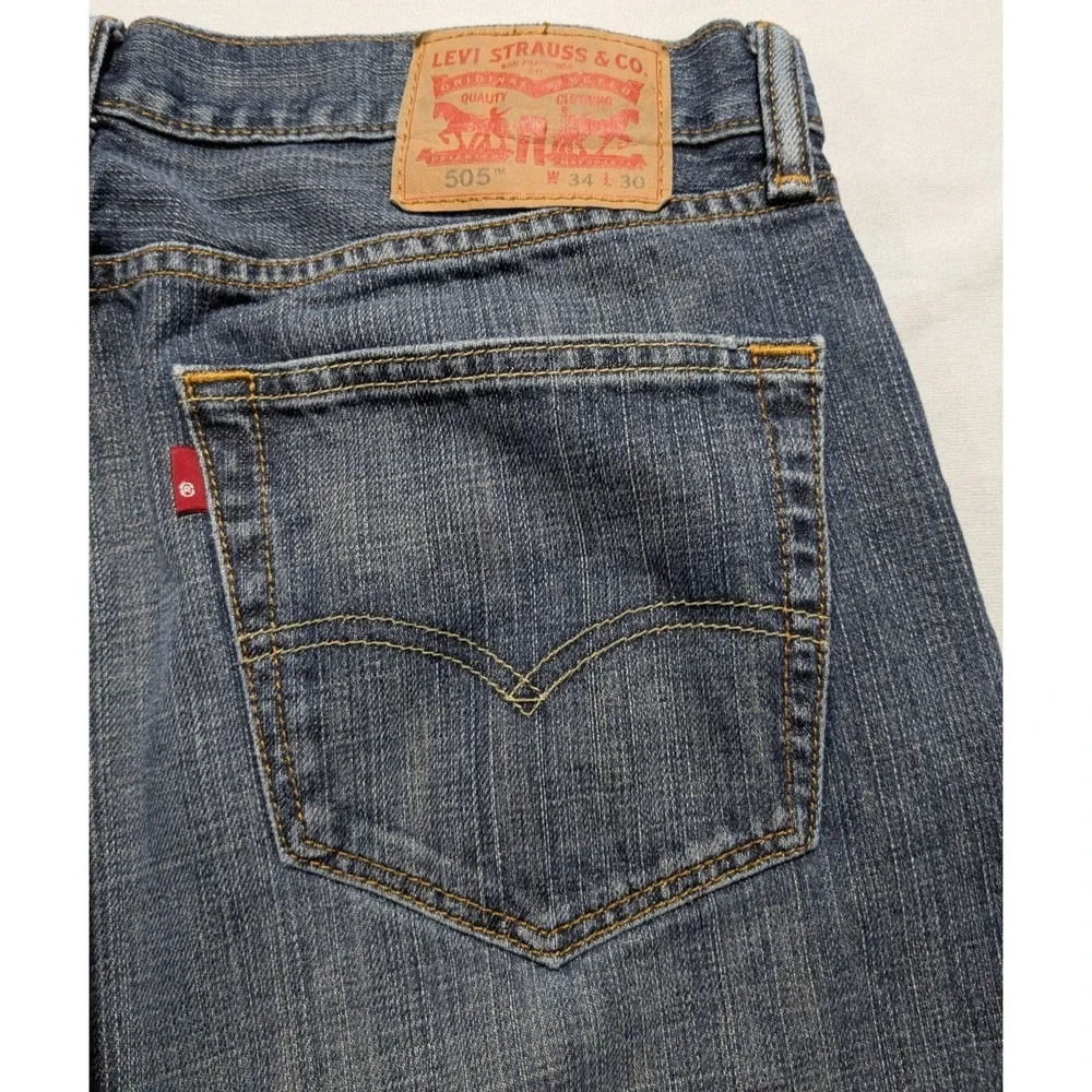 LEVIS 505 RED TAB -‎ Men 34X30 Regular Straight Denim Blue Jeans